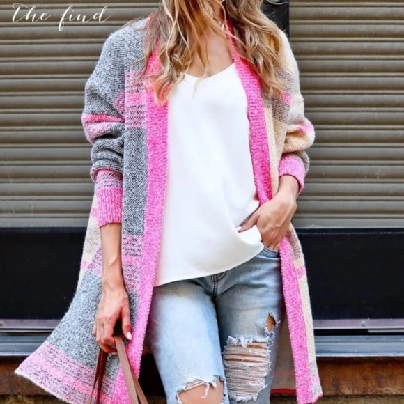 Mazik Sweaters - Mazik Pink and Gray Women's Cardigan